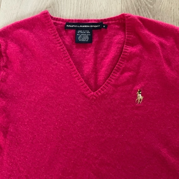 Ralph Lauren Sport Italian Merino Wool Pink V Neck Long Sleeve Sweater‎ Size M - Picture 1 of 7